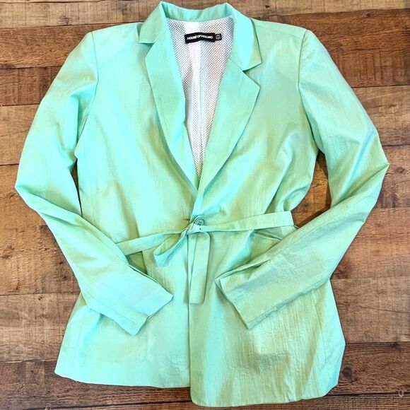 House of Holland Oversized Belted Ripstop Green Blazer 4 $575 Retail - Picture 8 of 11